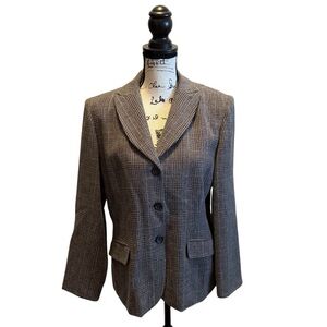 LOFT Ann Taylor Tweed Wool Blend Jacket Blazer Gray Purple Size 14P Vintage